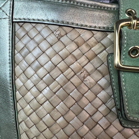 COACH 4419 STRAW BOXY TOTE METALLIC GREEN VINTAGE. - Picture 2 of 7
